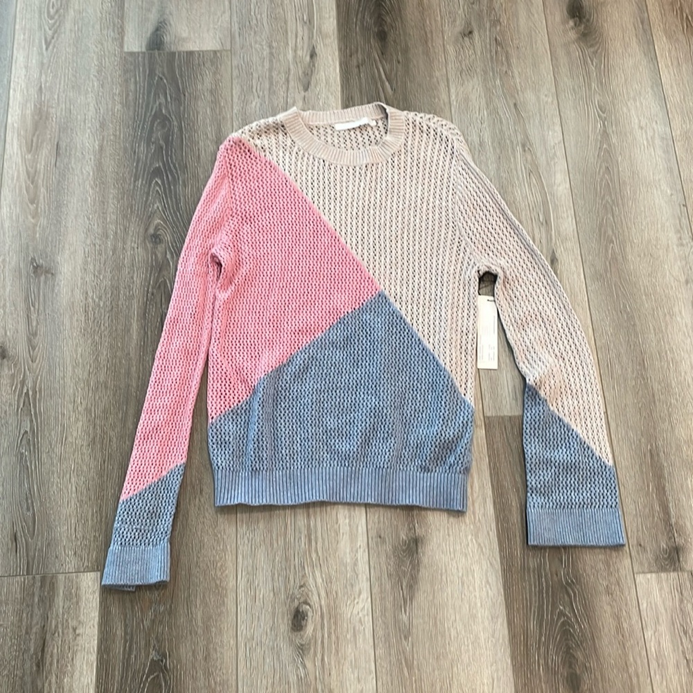 REVOLVE One Grey Day crochet pullover sweater Women's Size S NWT Pink Gray Beige